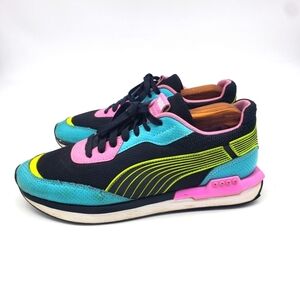 PUMA Shoes Men 8 City Rider Puma Black Porcelain Opera Mauve Yellow Alert